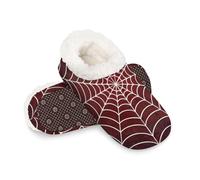 Woltant Winter Warm Plush Slippers for Women and Men Soft Indoor Slippers Non-Slip Rubber Sole Spider Web House Bedroom Shoes-L