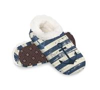 Woltant Winter Warm Plush Slippers for Women and Men Soft Indoor Slippers Non-Slip Rubber Sole Striped Anchor House Bedroom Shoes-XXL