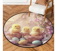 Woltant Yellow Chicken Egg Flowers Rug Round Washable Gaming Rug for Bedroom Living Room Study Floor Mat 63in