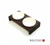 Wolters Gohan Double Bowl For Dogs, Elevated Ceramic Bowl, Walnut Wood