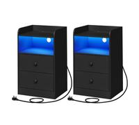 WOLTU 1/2x Bedside Table Cabinet 2 Drawers LED Nightstand Storage Unit White