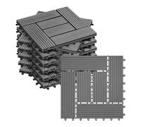 WOLTU 11 x WPC Composite Decking Tiles 30 x 30 cm (1 m²) Interlocking Wood Effect Terrace Tiles Flooring with Click System, Light Grey, GTF004hgr