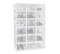 WOLTU 18pcs Shoe Storage Boxes Wardrobe Storage Organiser Trainer Container with Clear Front Lid, Plastic Foldable Stackable, Transparent