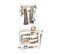 WOLTU 4-in-1 Coat Stand with Shoe Rack, Coat Rack, Light Oak and White