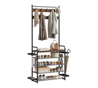 WOLTU 4-in-1 Coat Stand with Shoe Rack, Coat Rack, Rustic Brown and Black