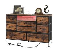 WOLTU 8-Drawer Chest of Drawers for Bedroom & Living Room，Fabric Storage with Charging Station，Rustic Brown Wooden Top & Metal Frame, LED Lights & Easy Assembly