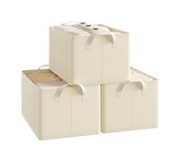 WOLTU ABB08cm-3-UK Foldable Storage Boxes Set of 3, Fabric Storage Cubes with Handles, Stacking Boxes for Clothes and Toys, Cream, 37.5 x 20 x 26 cm
