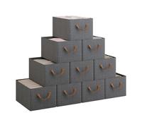 WOLTU ABB08gbn-10-UK Foldable Storage Boxes Set of 10, Fabric Storage Cubes with Handles, Organiser Boxes Clothes for Shelves, Grey, 37.5 x 20 x 26 cm