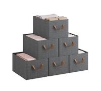 WOLTU ABB08gbn-6-UK Foldable Storage Boxes Set of 6, Fabric Storage Cubes with Handles, Organiser Boxes Clothes for Shelves, Grey, 37.5 x 20 x 26 cm