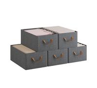 WOLTU ABB09gbn-5-UK Foldable Storage Boxes Set of 5, Fabric Storage Cubes with Handles, Stacking Boxes for Clothes and Toys, Grey, 47 x 28 x 20 cm