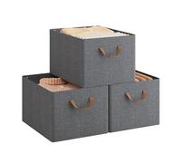 WOLTU ABB10gbn-3-UK Foldable Storage Boxes Set of 3, Fabric Storage Cubes with Handles, Stacking Boxes for Clothes and Toys, Grey, 42 x 32 x 26 cm