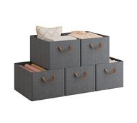 WOLTU ABB10gbn-5-UK Foldable Storage Boxes Set of 5, Fabric Storage Cubes with Handles, Stacking Boxes for Clothes and Toys, Grey, 42 x 32 x 26 cm