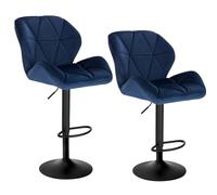 WOLTU Bar Stools Set of 2 Bar Chairs Breakfast Dining Stools for Kitchen Island Counter Barstools, Adjustable Swivel Gas Lift, Metal Footrest & Black Base, Blue Velvet