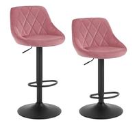 WOLTU Bar Stools Set of 2 Breakfast Bar Chairs Swivel Dining Stools, Height Adjustable Kitchen Island Barstools, Pink Velvet Upholstery, Metal Footrest & Base