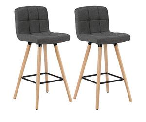 WOLTU Bar Stools Set of 2, Breakfast Soft Barstools with Back, Dark Grey | Solid Wood Legs, High Stool, Footrest, for Kitchen Island Counter