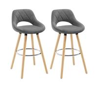 WOLTU Bar Stools Set of 2, Breakfast Stools with Footrest and Backrest for Kitchen Counter Pub, Linen Seat, Dark Grey