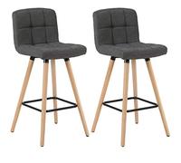WOLTU Bar Stools Set of 2 PCS Soft Linen Seat Bar Chairs Breakfast Kitchen Counter Chairs Solid Wood Legs Barstools Dark Grey High Stools with Backrests & Footrests