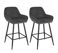 WOLTU Bar Stools Set of 2, Wide Padded Breakfast Barstools with Footrest and Armrests, for Kitchen Island Counter, Metal Legs, Velvet, Dark Grey