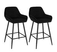 WOLTU Bar Stools Set of 2, Wide Padded Breakfast Barstools with Footrest and Armrests, for Kitchen Island Counter, Metal Legs, Velvet, Black