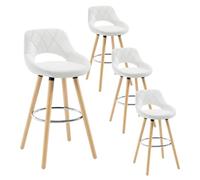 WOLTU Bar Stools Set of 4, Breakfast Stools with Footrest and Backrest for Kitchen Counter Pub, Faux Leather Seat, White