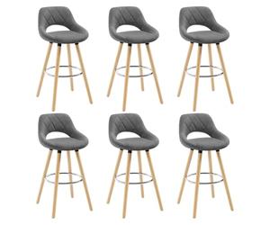 WOLTU Bar Stools Set of 6, Breakfast Stools with Footrest and Backrest for Kitchen Counter Pub, Linen Seat, Dark Grey