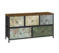 WOLTU Chest of 5 Drawers, TV Cabinet Stand for Bedroom/Hallway/Living Room, Rustic Brown and Black with Retro Flower Pattern, Metal Frame, 100x30x54cm, SSK005pw-UK