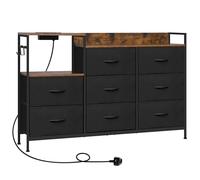 WOLTU Chest of 8 Drawers, Drawers Dresser with Charging Station, Fabric Drawer Unit for Bedroom, Playroom, Closet, Living Room, Rustic brown and Black, Metal Frame, E1 Engineered Wood, SSK007sz-UK