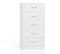 WOLTU Chest of Drawers, 5 Storage Drawers for Bedroom/Hallway/Living Room, Fabric Cabinet Organiser Unit, White, Metal Frame, E1 Engineered Wood, 54.8×30×109.5, SSK015wes-UK
