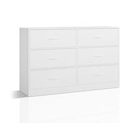 WOLTU Chest of Drawers, 6 Storage Drawers for Bedroom/Hallway/Living Room, Fabric Drawer Storage Unit, White, Metal Frame, E1 Engineered Wood, 108x30x68.5 cm, SSK016ws-UK