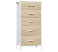 WOLTU Chest of Drawers, Storage Organiser with 5 Fabric Drawers for Bedroom, Playroom, Closet, Living Room, Light Oak+White, Metal Frame, SSK004whe-UK