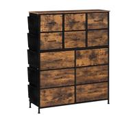 WOLTU Chest of Drawers with 12 Drawers & 5 Side Pockets, for Living Room/Bedroom, Sturdy Metal Frame, Rustic Brown-Black, 100x30x123cm, SSK012vbn-UK
