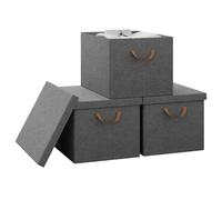 WOLTU Collapsible Storage Boxes Set of 3, Non-Woven Fabric Storage Boxes with Removable Lid, Handles, Metal Frame, 51L, Grey, 48x36x30cm, ABB04gbn-3-UK