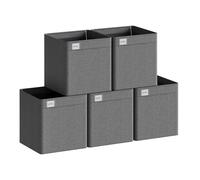 WOLTU Collapsible Storage Boxes Set of 5, Fabric Storage Cubes with Handles and Label Holders, Wardrobe Organisers for Shelves, Bedroom, Living Room, Office, Dark Grey, 32.5x32.5x32cm