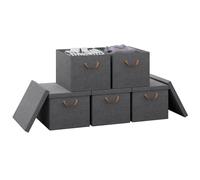 WOLTU Collapsible Storage Boxes Set of 5, Non-Woven Fabric Storage Boxes with Removable Lid, Handles, Metal Frame, 51L, Grey, 48x36x30cm, ABB04gbn-5-UK