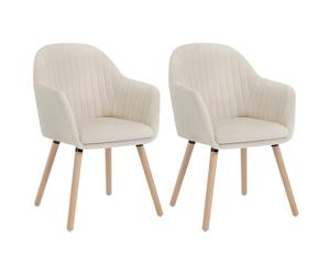 WOLTU Cream White Kitchen Dining Chairs Set of 2 PCS Upholstered Counter Lounge Living Room Corner Chair with Arms & Backrest Solid Wood Legs Reception Chair Velvet Tub Chairs Armchairs