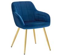 WOLTU Dining Chair, Wide Padded Kitchen Chair, Blue | Upholstered Seat, Comfortable Backrest, Golden Metal Legs, for Living Room Bedroom Kitchen Counter, Velvet
