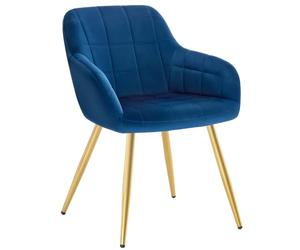 WOLTU Dining Chair, Wide Padded Kitchen Chair, Blue | Upholstered Seat, Comfortable Backrest, Golden Metal Legs, for Living Room Bedroom Kitchen Counter, Velvet