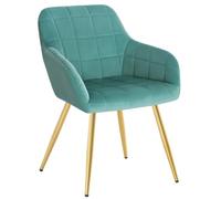 WOLTU Dining Chair, Wide Padded Kitchen Chair, Turquoise | Upholstered Seat, Comfortable Backrest, Golden Metal Legs, for Living Room Bedroom Kitchen Counter, Velvet