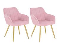 WOLTU Dining Chairs Set of 2, Vanity Chair, Armchair with Backrest, for Living Room/Bedroom/Kitchen, Upholstered Velvet Seat, Golden Metal Legs, Pink