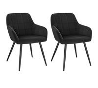 WOLTU Dining Chairs Set of 2, Wide Padded Chairs with Back, for Living Room/Bedroom/Kitchen, Upholstered Velvet Seat, Black Metal Legs, Black