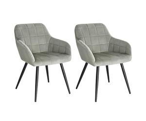 WOLTU Dining Chairs Set of 2, Wide Padded Chairs with Back, for Living Room/Bedroom/Kitchen, Upholstered Velvet Seat, Black Metal Legs, Grey