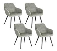 WOLTU Dining Chairs Set of 4, Wide Padded Chairs with Back, for Living Room/Bedroom/Kitchen, Upholstered Velvet Seat, Black Metal Legs, Grey