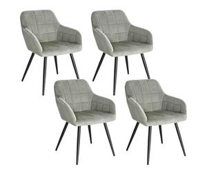 WOLTU Dining Chairs Set of 4, Wide Padded Chairs with Back, for Living Room/Bedroom/Kitchen, Upholstered Velvet Seat, Black Metal Legs, Grey