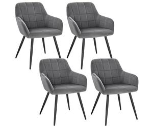 WOLTU Dining Chairs Set of 4, Wide Padded Chairs with Back, for Living Room/Bedroom/Kitchen, Upholstered Velvet Seat, Black Metal Legs, Dark Grey