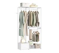 WOLTU Donkey Clothes with Metal Frame, Open Wardrobe with 2 Bars, 3 Shelves and 1 Fabric Drawer, Heavy Duty, Load 150 kg, 100x40x192 cm, for Bedroom and Dressing Room, White