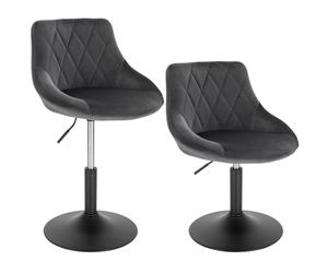 WOLTU Dressing Table Chair Set of 2, Velvet Swivel Stool Modern Breakfast Dining Chair, Adjustable Stool for Kitchen Counter, Seat Height 42-58cm, Dark Grey