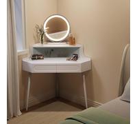 WOLTU Dressing Table with Mirror, Corner Vanity Desk, Bedroom Dressing Table with 2 Drawers 1 Closed Compartment, White Mirrored Desk, Dimmable Makeup Mirror, MB6119ws-UK