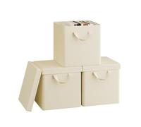 WOLTU Fabric Storage Boxes Set of 3, Folding Baskets with Lids, Handles, Metal Frame, Wardrobe Toy Organisers for Living Room, Bedroom, Office, Cream, 27x27x27cm