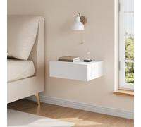 WOLTU Floating Bedside Table with Drawer, Wall Mounted Nightstand, 40x30x14 cm, Bedside Shelf, Floating Drawer, Modern Wooden Bedroom Furniture, White, NTS24ws