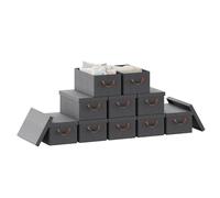 WOLTU Foldable Storage Boxes Set of 10, Fabric Storage Cubes with Metal Frame, Storage Baskets with Lid and Handles, Clothes Organisers for Wardrobe, Study, Children's Room, Bedroom, Grey, 48x29x20cm